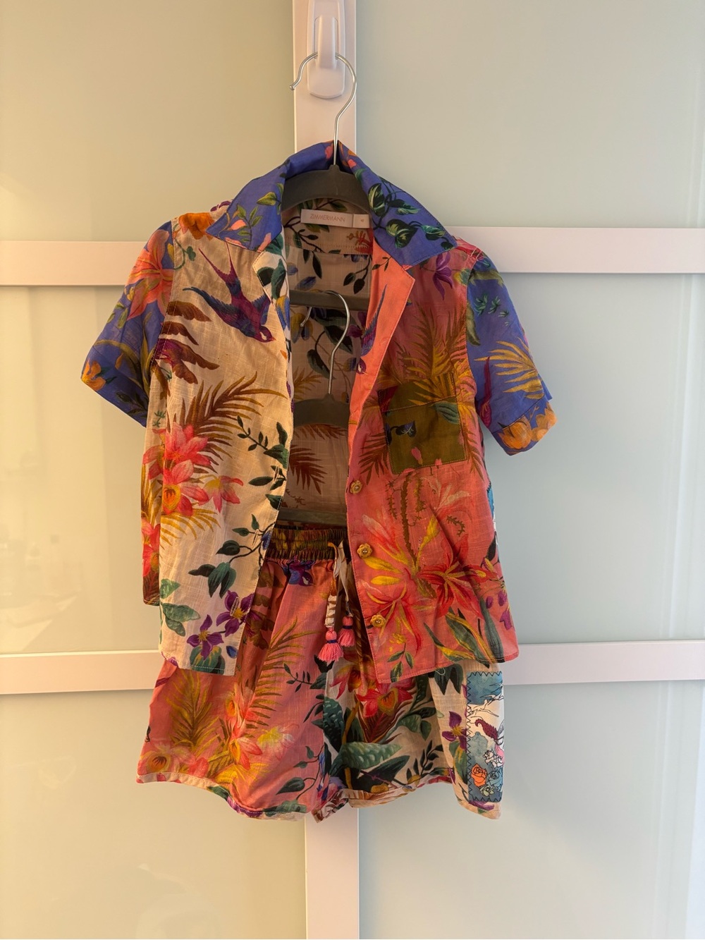 Zimmermann Kids Tropicana Camp Print Floral Button-Down Set - Blue, Pink, Green